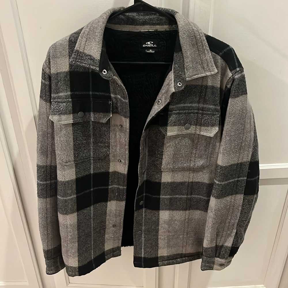 O'Neill Men's Flanders Sherpa-Lined Flannel Shirt Jacket | Size: M | Gray Black